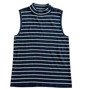 Talbots Sleeveless Knit Top‎ Women Lg Navy Blue Striped Classic Nautical Coastal